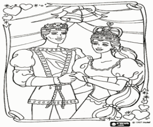 desenho de O príncipe ea princesa em seu casamento para colorir