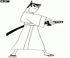 desenho de O Samurai Jack com a katana para colorir