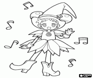 desenho de Ojamajo Doremi, uma aprendiz de bruxa para colorir