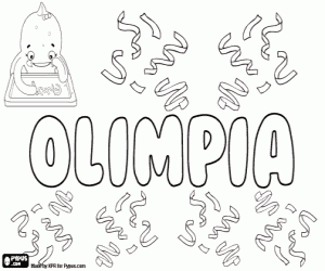 desenho de Olimpia, nome em vários idiomas para colorir