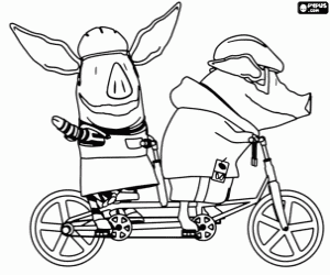 desenho de Olivia e seu amigo em um tandem para colorir