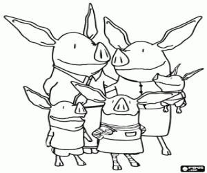 desenho de Olivia o leitãozinho com a família para colorir