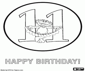 desenho de Onze anos com Zoe e corações para colorir