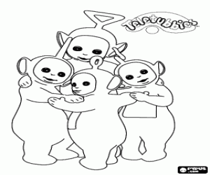 desenho de Os Teletubbies abraçados em círculo para colorir