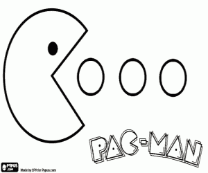 desenho de Pac-Man come bolas com o logo para colorir