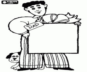 desenho de Um pai com seu cachorro e o presente para colorir