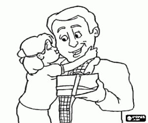 desenho de Pai da filha, o beijo e o presente para colorir