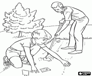 desenho de O pai e o filho na horta para colorir