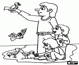 desenho de Pai com seus filhos no parque para colorir
