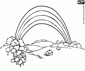 desenho de Uma paisagem com um arco-íris para colorir