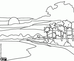 desenho de Uma paisagem de uma ilha tropical para colorir
