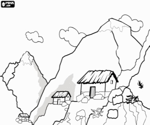 desenho de Uma paisagem de montanha alta para colorir