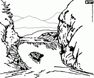 desenho de Paisagem de um rio até a cachoeira para colorir