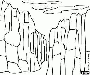 desenho de Paisagem com desfiladeiro rochoso para colorir