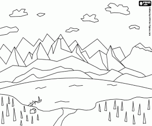 desenho de Uma paisagem com lago para colorir