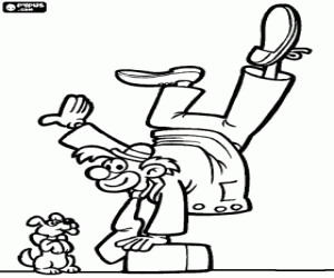 desenho de Um palhaço acrobata e um cachorro para colorir