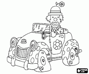 desenho de Um palhaço em um carro velho para colorir