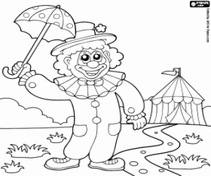 desenho de Palhaço com guarda-chuva para colorir