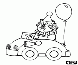 desenho de Um palhaço num carro no circo para colorir