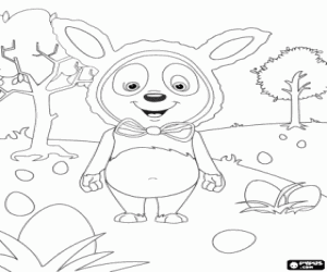 desenho de Panfu Panda e coelhinho da Páscoa para colorir
