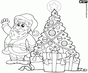 desenho de Papai Noel e a árvore de Natal para colorir