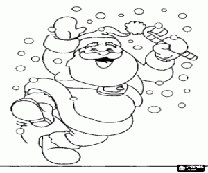 desenho de Papai Noel feliç sob a queda de neve para colorir