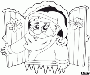 desenho de Papai Noel na janela para colorir