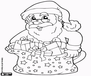 desenho de Papai Noel com saco de presentes de Natal para colorir