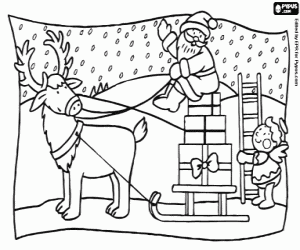 desenho de Papai Noel e o trenó com presentes para colorir