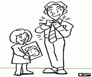 desenho de O papai, o nó de gravata e o retrato para colorir