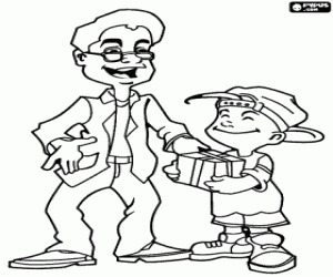 desenho de Papai recebeu um presente de seu filho para colorir