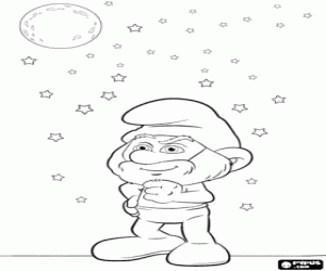 desenho de Papai Smurf sob a lua cheia para colorir