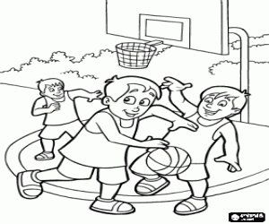 desenho de Uma partida de basquete entre amigos para colorir