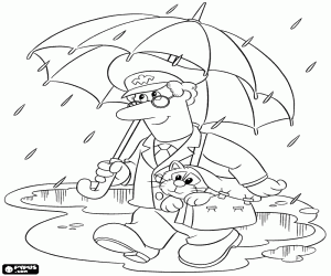desenho de Pat o carteiro com um guarda-chuva para colorir