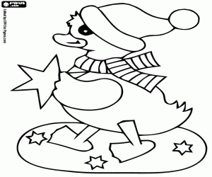 desenho de Um patinho com estrelas de Natal para colorir
