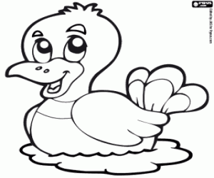 desenho de O pato nadando na lagoa para colorir
