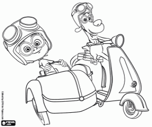 desenho de Peabody e Sherman na moto para colorir
