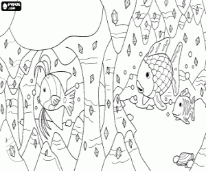 desenho de Os peixes e as colunas de coral para colorir