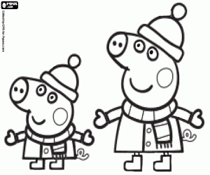 desenho de Peppa e George no inverno para colorir
