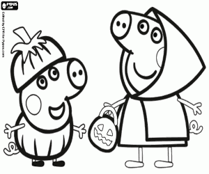 desenho de Peppa Pig e George no dia das bruxas para colorir