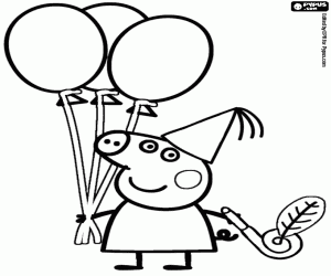 desenho de Peppa Pig com osnbalões para colorir
