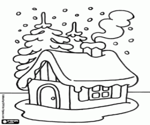 desenho de Pequena casa na neve para colorir