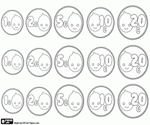 desenho de Pequenas moedas, banco do Pypus para colorir