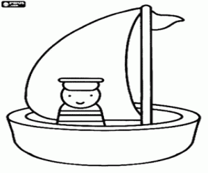 desenho de Pequeno barco à vela com o marinheiro para colorir