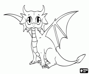 desenho de pequeno dragão com grandes olhos para colorir