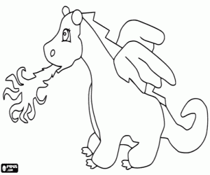 desenho de O pequeno dragão jogando fogo para colorir