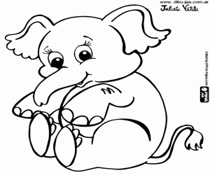 desenho de Um pequeno elefante feliz para colorir