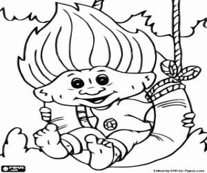 desenho de O pequeno troll em um balanço para colorir