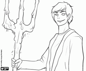 desenho de Percy Jackson com o tridente para colorir