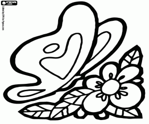 desenho de Perfil de uma borboleta com flores para colorir